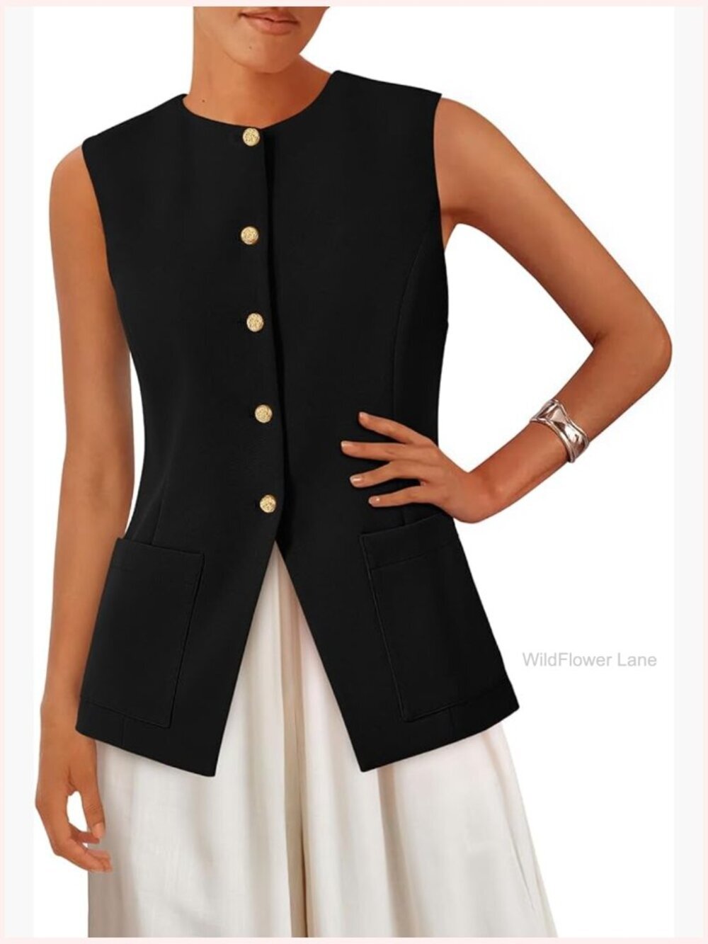 Sleeveless Blazer Vest Button Down Business Casual Work Waistcoat